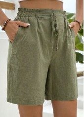 Green Elastic Waist High Waisted Shorts