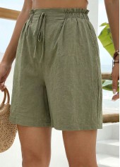 Green Elastic Waist High Waisted Shorts