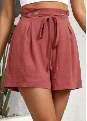 Red Wide Leg Drawastring High Waisted Shorts