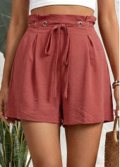 Red Wide Leg Drawastring High Waisted Shorts