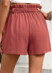 Red Wide Leg Drawastring High Waisted Shorts