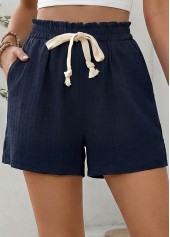 Navy Elastic Waist High Waisted Shorts