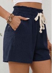 Navy Elastic Waist High Waisted Shorts