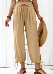 Light Camel Elastic Waist High Waisted Pants