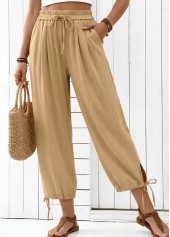 Light Camel Elastic Waist High Waisted Pants