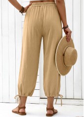 Light Camel Elastic Waist High Waisted Pants