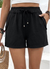 Black Elastic Waist High Waisted Shorts