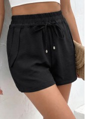 Black Elastic Waist High Waisted Shorts