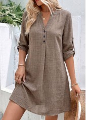 Tummy Coverage Gray Brown Short Bracelet Sleeve Dress