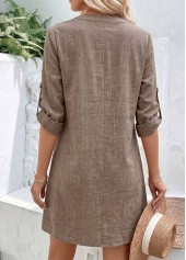 Tummy Coverage Gray Brown Short Bracelet Sleeve Dress