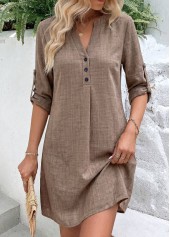 Tummy Coverage Gray Brown Short Bracelet Sleeve Dress