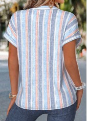 Multi Stripe Print Tummy Coverage Short Sleeve Blouse