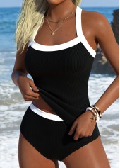 Black Mid Waisted Square Neck Tankini Set