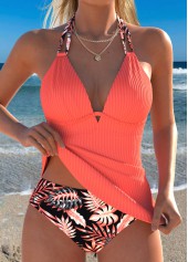 Mid Waisted Floral Print Two-piece Coral Tankini Set