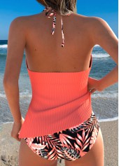 Mid Waisted Floral Print Two-piece Coral Tankini Set