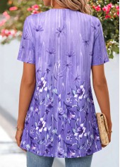 Floral Print Purple Short Sleeve Fake Two Piece Twinset