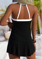 Mid Waisted Lace Up Black Tankini Set
