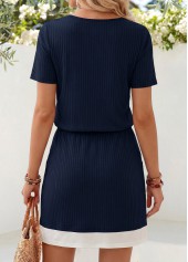 Fake 2in1 Navy Short Round Neck Dress