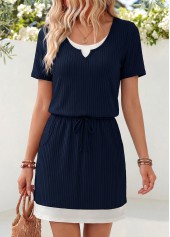 Fake 2in1 Navy Short Round Neck Dress