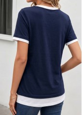 Fake 2in1 Navy Short Sleeve Round Neck T Shirt