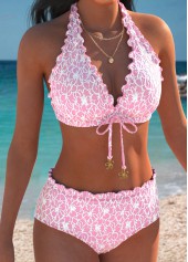 Mid Waisted Pink V Neck Bikini Set