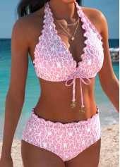 Mid Waisted Pink V Neck Bikini Set