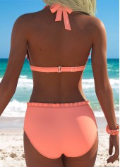 Mid Waisted Orange V Neck Bikini Set