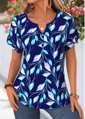 Floral Print Tummy Coverage Multi Color Short Sleeve Blouse