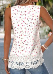 Ditsy Floral Print Patchwork Beige Sleeveless Tank Top