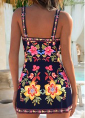 Floral Print Layered Navy One Piece Swimdress