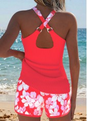 Mid Waisted Floral Print Two-piece Orange Tankini Set
