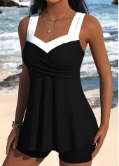 Black Mid Waisted Bandeau Tankini Set