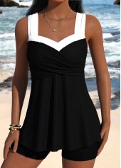 Black Mid Waisted Bandeau Tankini Set