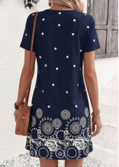 Polka Dot Tummy Coverage Navy Short V Neck Dress