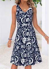 Tribal Print Two-piece Navy Short Sleeve Dress and Cardigan