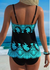 Floral Print Tummy Coverage Cyan Tankini Top-No Bottom