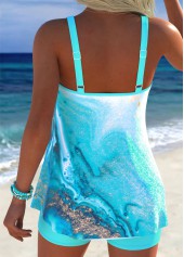 Mid Waisted Marble Print Tummy Coverage Blue Tankini Set
