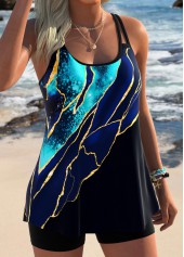 Marble Print Tummy Coverage Blue Tankini Top-No Bottom