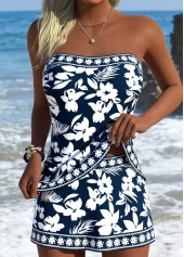 Mid Waisted Floral Print Tummy Coverage Navy Tankini Set