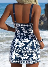 Mid Waisted Floral Print Tummy Coverage Navy Tankini Set