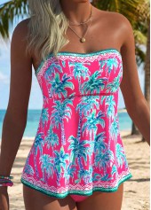 Mid Waisted Tropical Plants Print Tummy Coverage Tankini Set