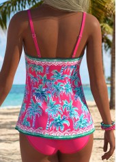 Mid Waisted Tropical Plants Print Tummy Coverage Tankini Set