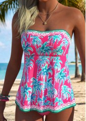 Mid Waisted Tropical Plants Print Tummy Coverage Tankini Set