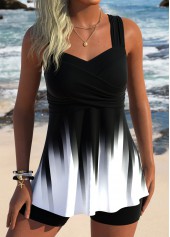 Ombre Surplice Black Tummy Coverage Tankini Top-No Bottom