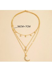 Golden Color Moon Alloy Detail Necklace