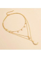 Golden Color Moon Alloy Detail Necklace