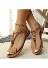 Dark Coffee Tribal Print Open Toe Falt