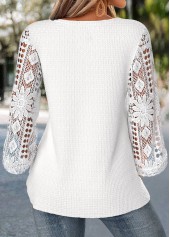 Patchwork White 3/4 Sleeve Round Neck Blouse