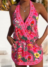 High Waisted Tribal Print Fake 2in1 Tankini Set