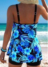Tropical Plants Print Tummy Coverage Cyan Tankini Top-No Bottom